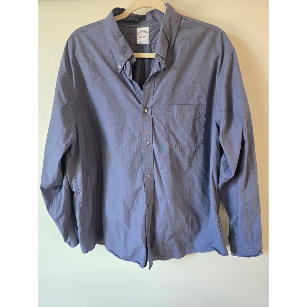 Brooks Brothers Mens XL Blue Grey Cotton Button Down Long Sleeve Shirt Pocket